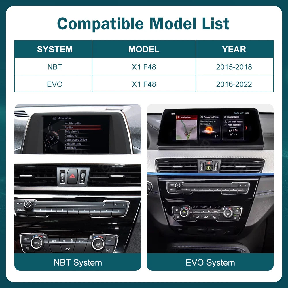 RoadTop 12.3' Wireless CarPlay Car Multimedia Touch Screen For BMW X1 F48 2015-2022 NBT EV