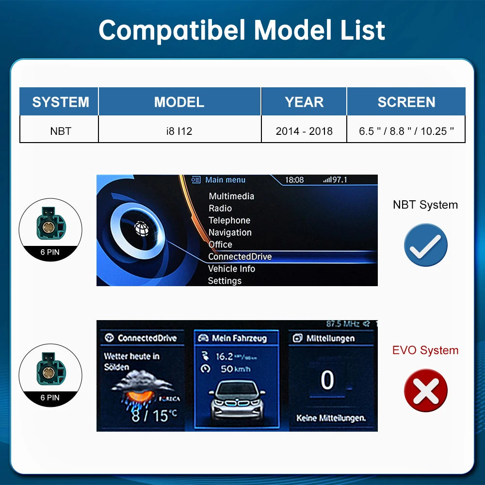 Road Top Wireless CarPlay Android Auto for BMW i8 I12 NBT System 2014-2018 with Mirror Lin | AUTOKITSHOP