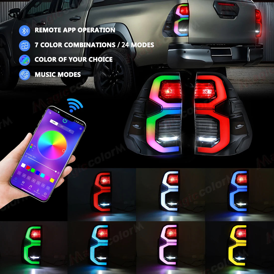RGB APP Control Car Tail Lamps For Toyota Hilux Revo 2015 2016 2017 - 2022 2023 2024 Rear  | AUTOKITSHOP