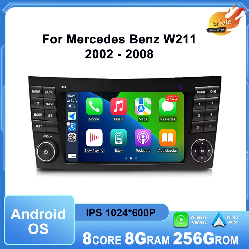 Carplay Android Auto for Mercedes Benz W211 2002 - 2008 Car Radio Multimedia Player GPS Na