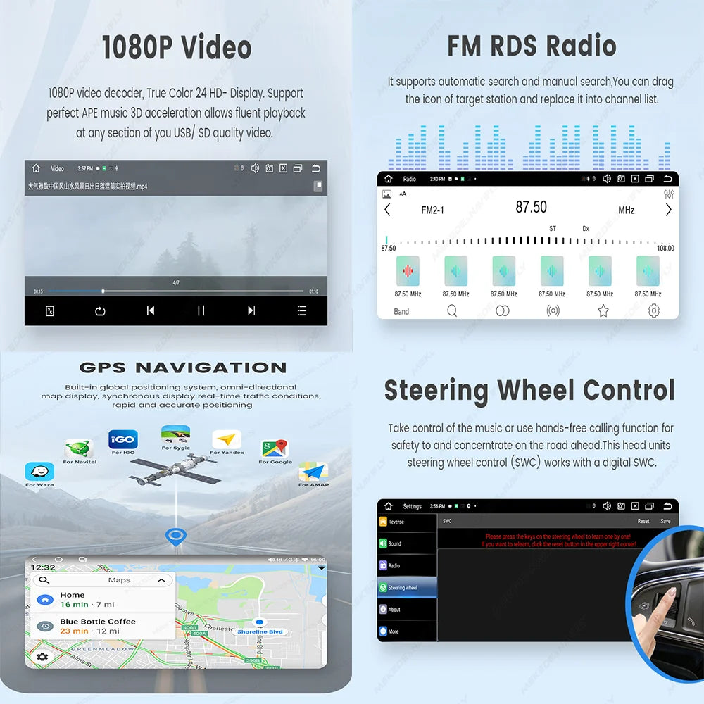 MEKEDE&NAVIFLY Android 15 Intelligent audio radio system For Audi A6 S6 RS6 1997-2004 Wire
