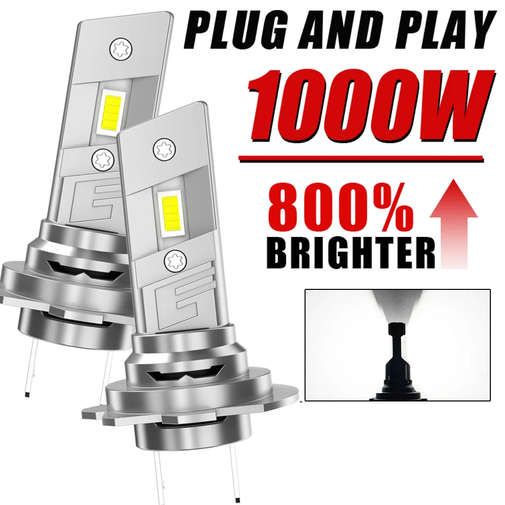 1000W H7 LED Car Headlight Bulbs Lights CANBUS 1:1 Mini 16pcs 7035 CSP Wireless Car LED La