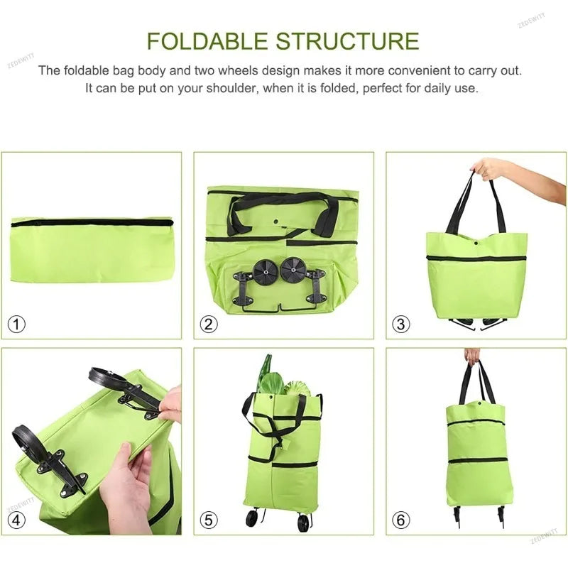 Lightweight 2 In 1 Foldable Grocery Cart Waterproof Rolling Tote Bag With Wheels Collapsible Tro - Automotive LED Light