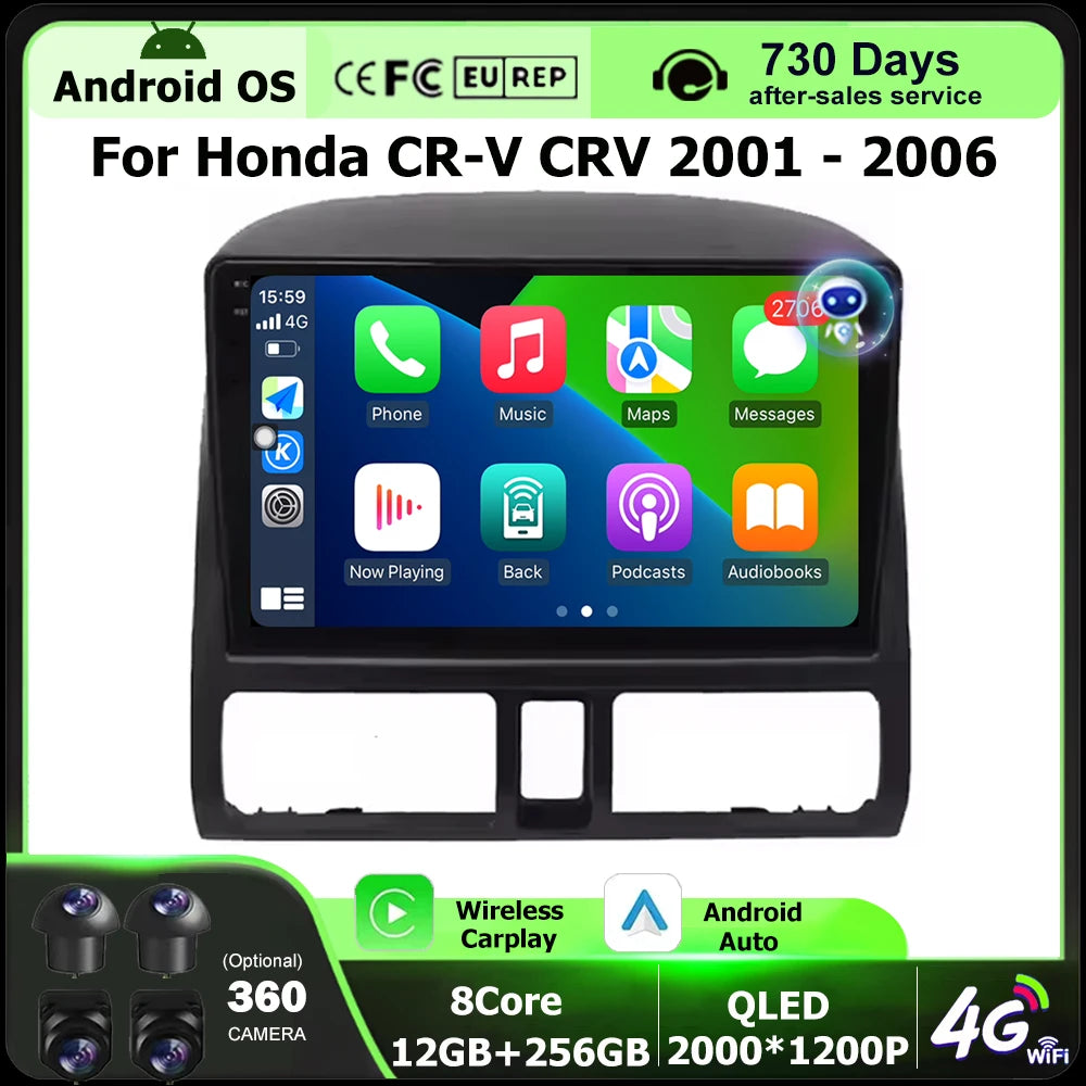 Wireless Carplay For Honda CR-V CRV 2001-2006 Android 16 Auto Car Radio Multimedia Video P