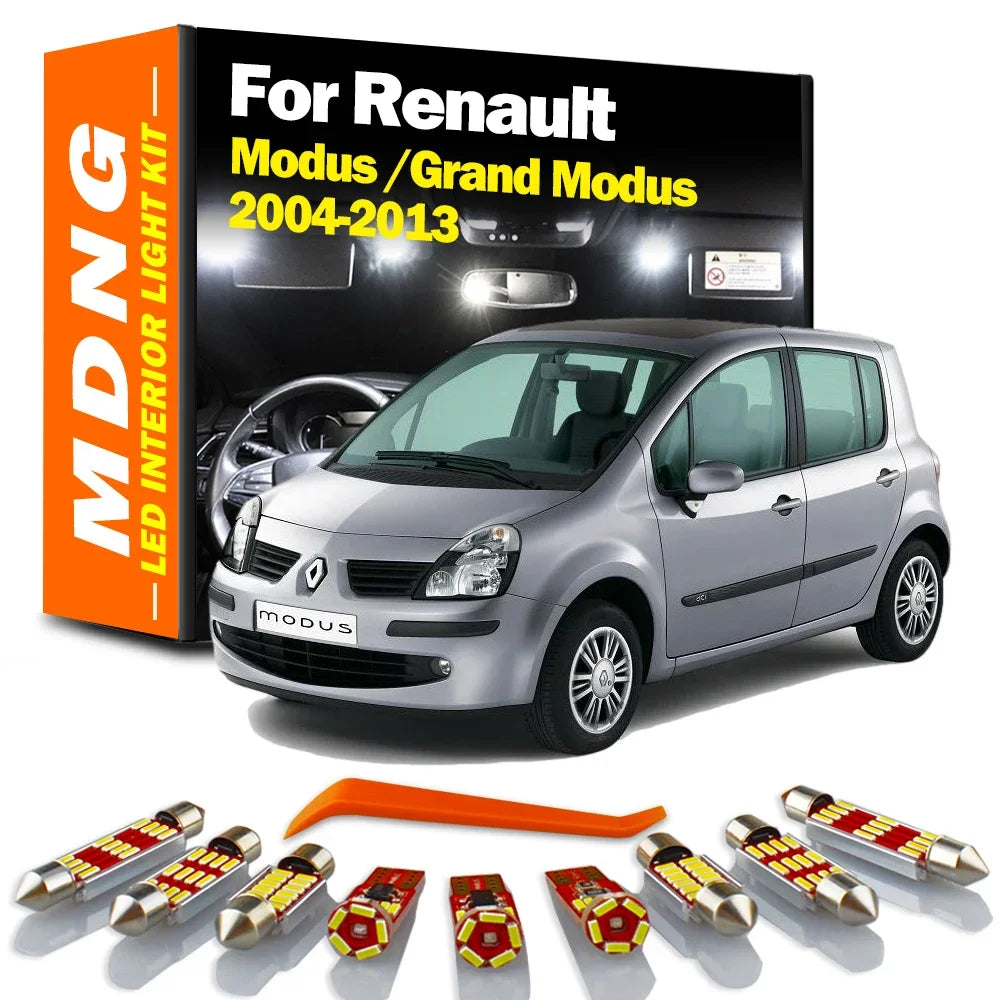 12-Piece LED Interior Light Kit for Renault Modus Grand Modus 2004-2008 - Canbus Dome Map Door Trunk Bulbs | AUTOKITSHOP