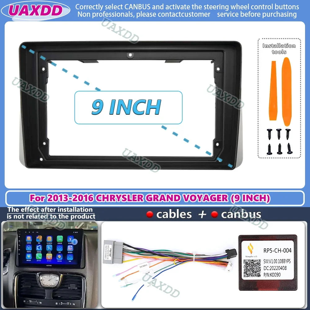 For 2013-2016 CHRYSLER GRAND VOYAGER 9INCH 2 Din Car Android frame Kit Center fascia cable