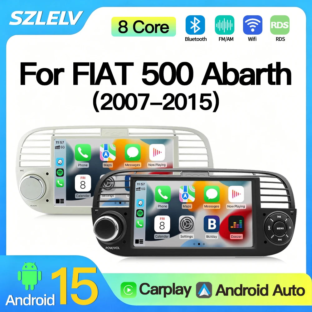SZLELV Android 15 Auto Car Radio GPS Stereo For Fiat 500 2007-2015 Multimedia Video Player