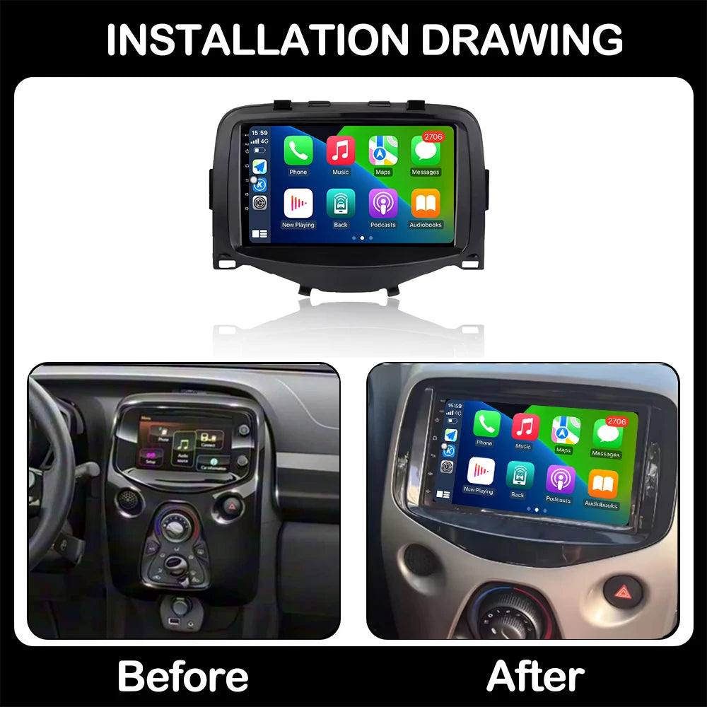 For Toyota Aygo Peugeot 108 Citroen C1 2016-2020 Car Radio Multimedia Video Player GPS Wir