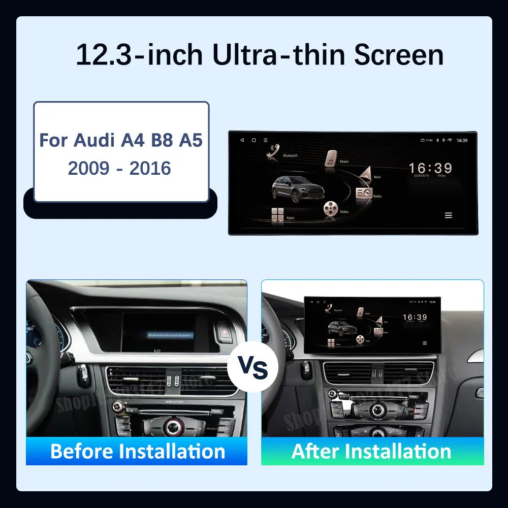12.3 '' Ultra-thin Screen GPS Android 16 for Audi A4 B8 A5 2009 - 2016 BT Car Video Radio