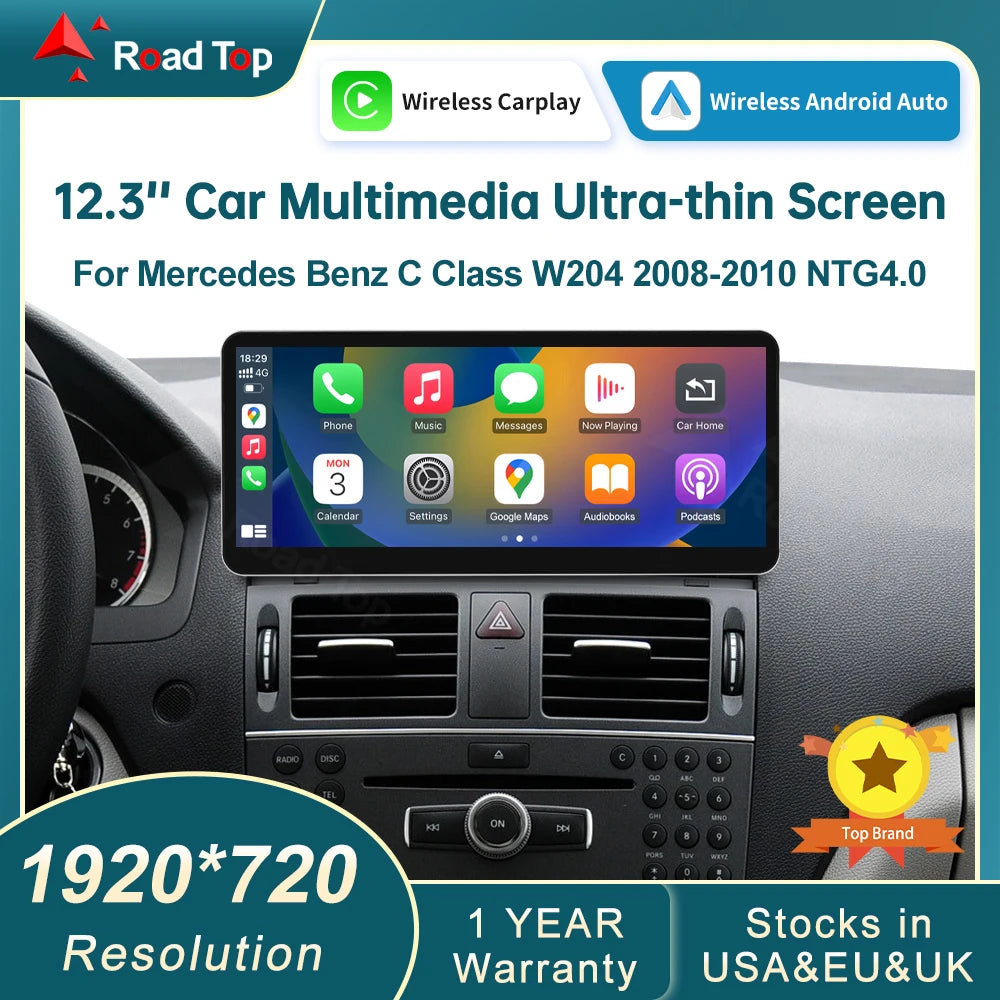 Linux Screen Wireless CarPlay Android Auto Multimedia Display for Mercedes-Benz C Class W2