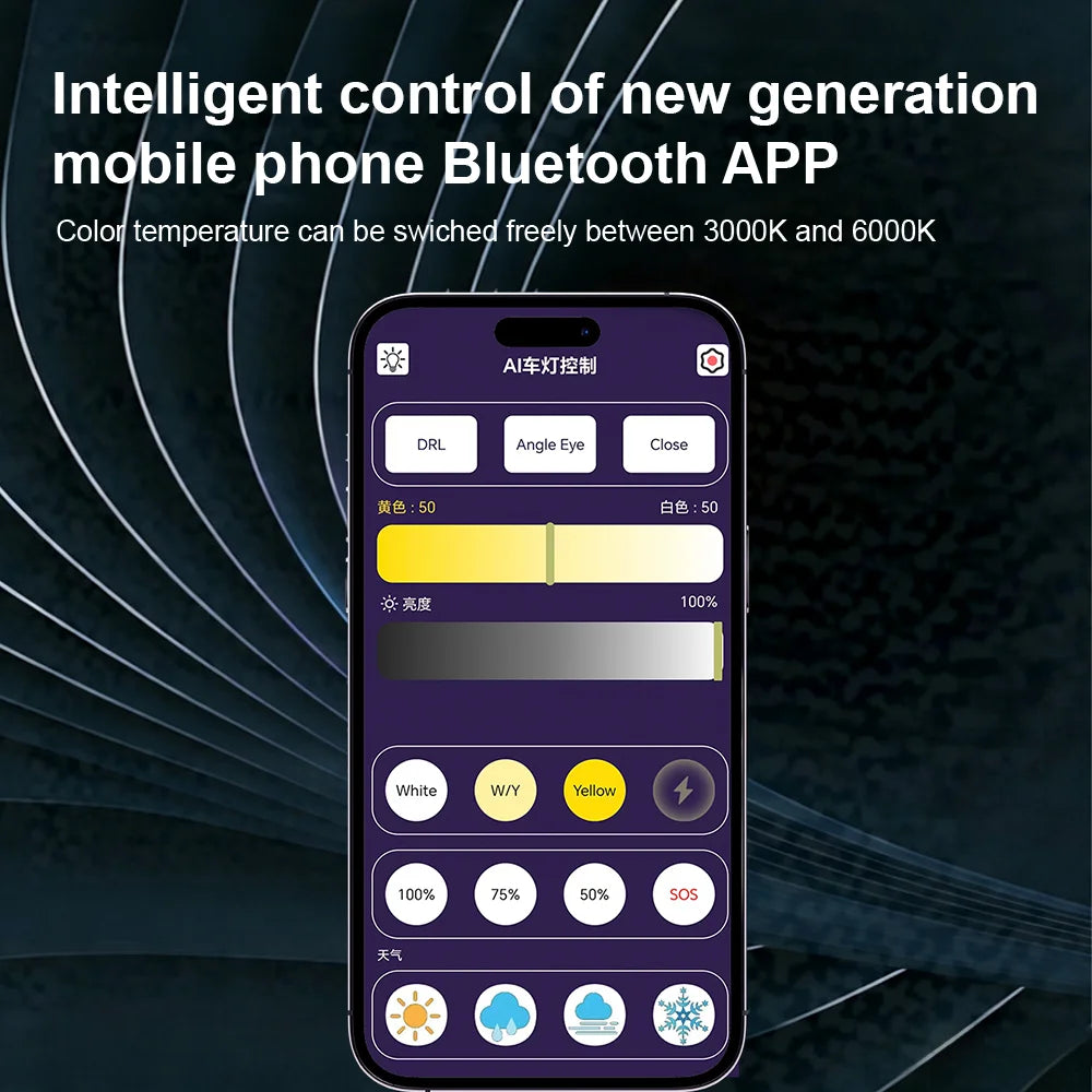 H7 LED Headlight Bluetooth APP Control 12V 3000-6000K Smart LED 48pcs Chip High Power for