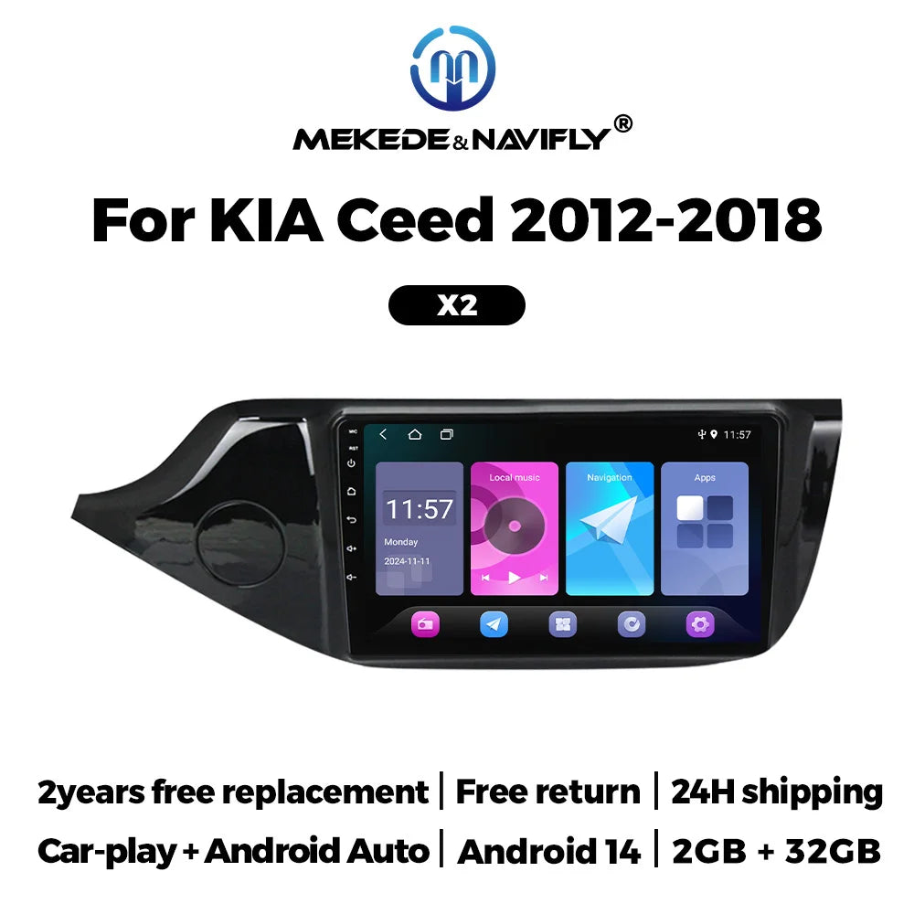 MEKEDE&NAVIFLY Android14 Car Radio Autoradio For Kia CEED 2 JD 2012 - 2018 Stereo Car Play