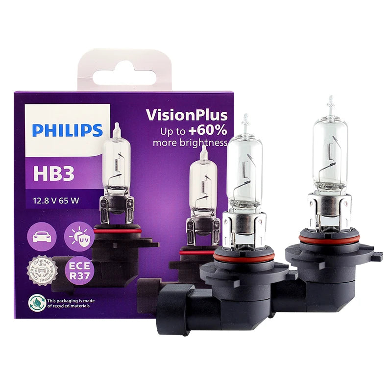 Philips HB3 9005 12V 65W P20d VisionPlus 3250K Bright Light Up to 60% Vision Halogen Origi