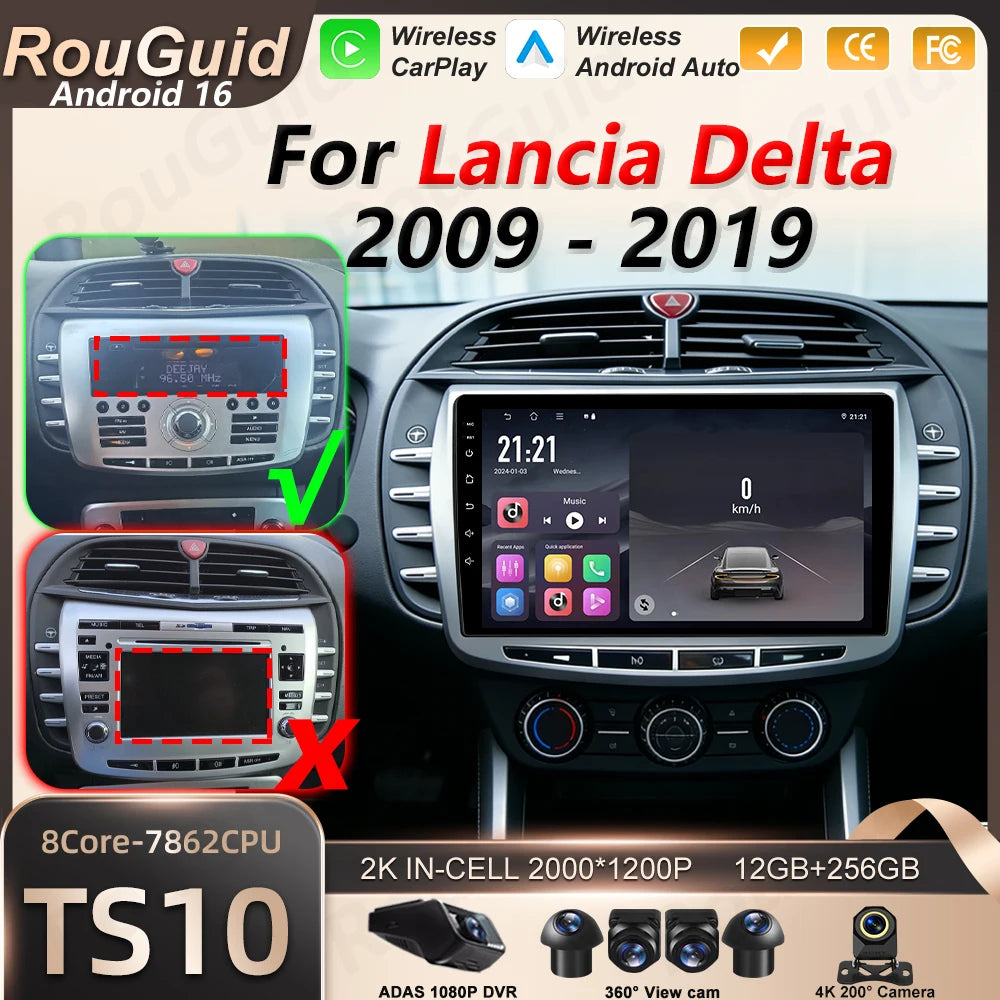 Android 16 Carplay Car Radio For Lancia Delta 2009 - 2019 GPS Navigation Stereo Auto Multi | AUTOKITSHOP