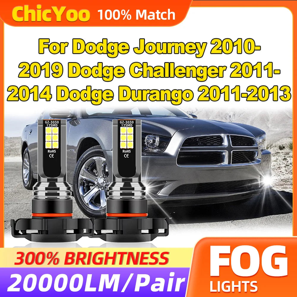 20000LM LED Fog Lights 6000K White 12V Fog Lamps For Dodge Journey 2010-2019 Dodge Challen
