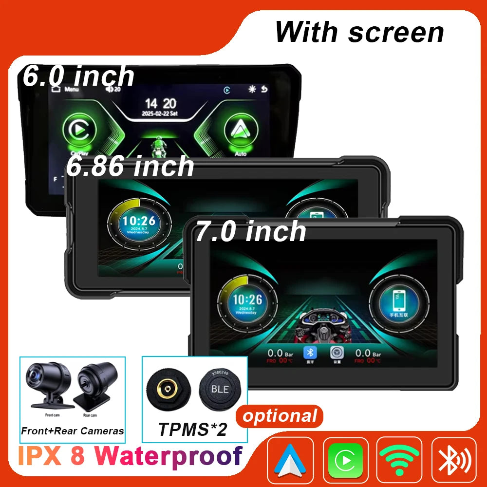 Motorcycle Carplay Water Proof WiFi Wireless Android-Auto DVR Monitor Dash Camera GPS Navi