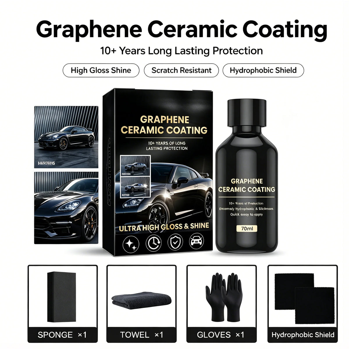 Auto Paint Care 70ml Graphene Ceramic Coating Nano Liquid Glass Plated Crystal Car Polish With S - Automotive LED Light