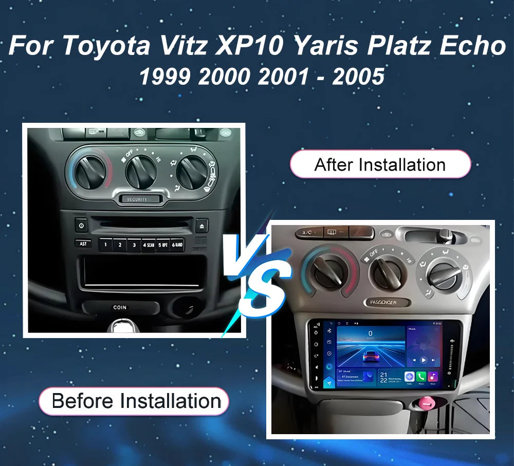 For Toyota Vitz XP10 Yaris Platz Echo 1999 2000 2001 - 2005 Android 16 Multimedia Video Pl