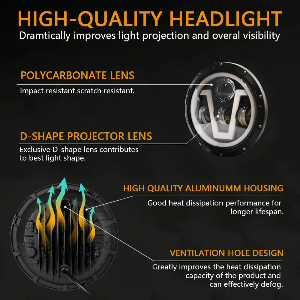 7 Inch Led Auto Headlight Motorcycle LED Headlight DRL Angel Eyes for Harley Honda Yamaha