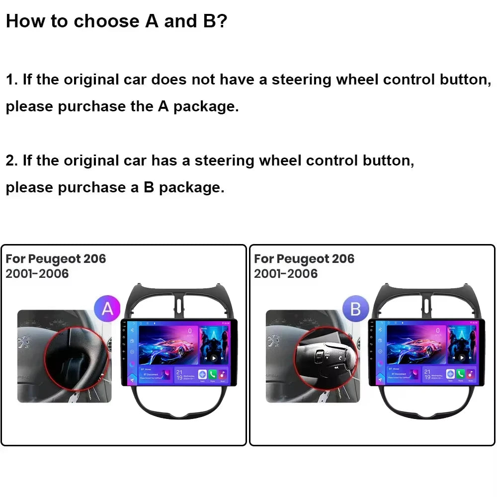 Car Radio For Peugeot 206 1998 1999 2000 - 2012 Wireless Carplay Android 16 Auto Car Intel | AUTOKITSHOP
