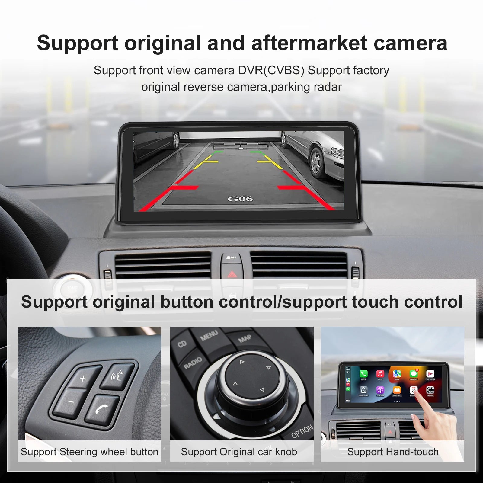 Wireless Carplay Android auto multimedia touch Linux screen For BMW1series E81/E82/E87/E88
