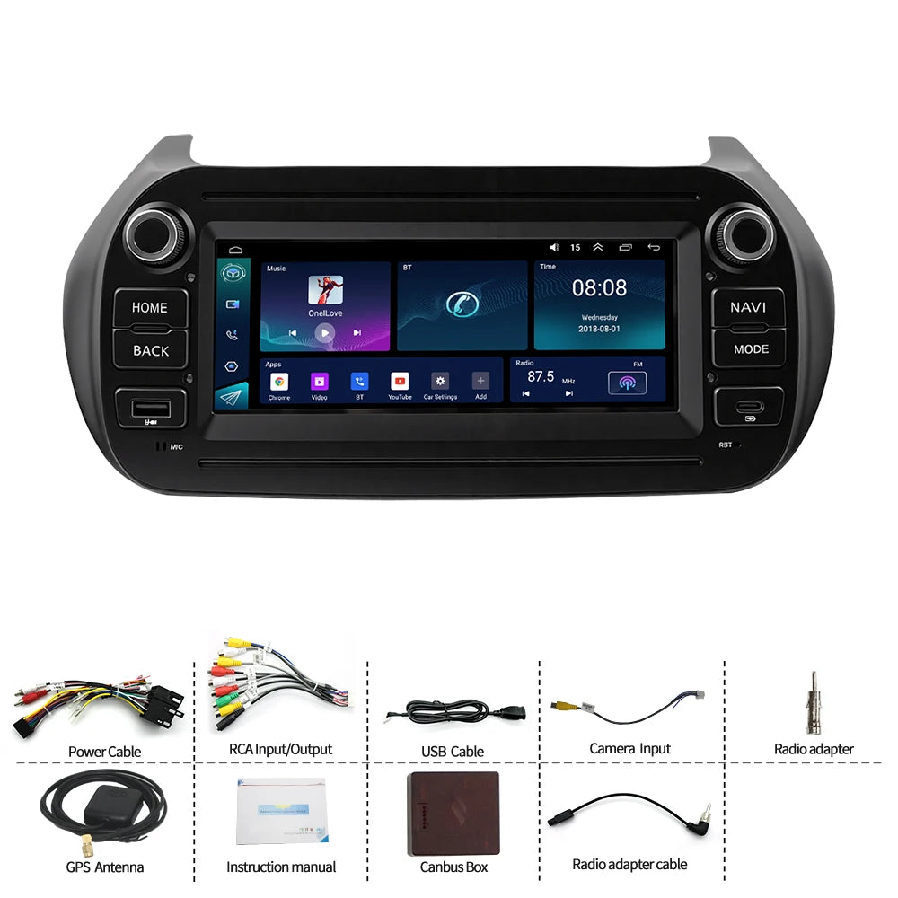 7" Android Car Radio GPS For Fiat Fiorino/Qubo/Citroen Nemo/Peugeot Bipper 2008-2020 - Wireless CarPlay Auto Nav Bluetoo