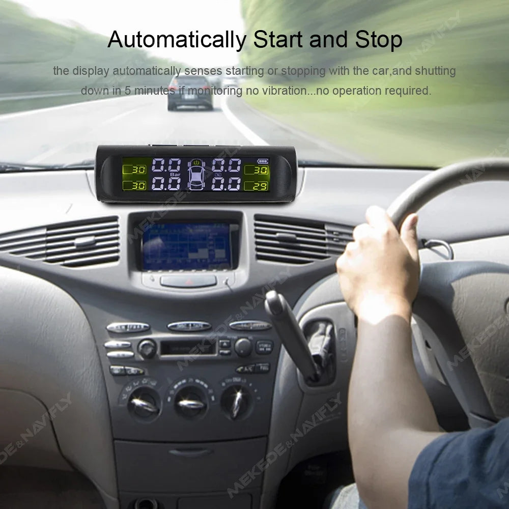 Solar Power USB Charge TPMS Car Tire Pressure Alarm Monitor System Auto Security Alarm Sys | AUTOKITSHOP