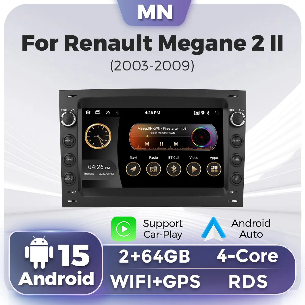 Android 15 Car Radio 7inch Stereo for Renault Megane 2 II 2003-2009 CarPlay Auto Audio 2+6 | AUTOKITSHOP
