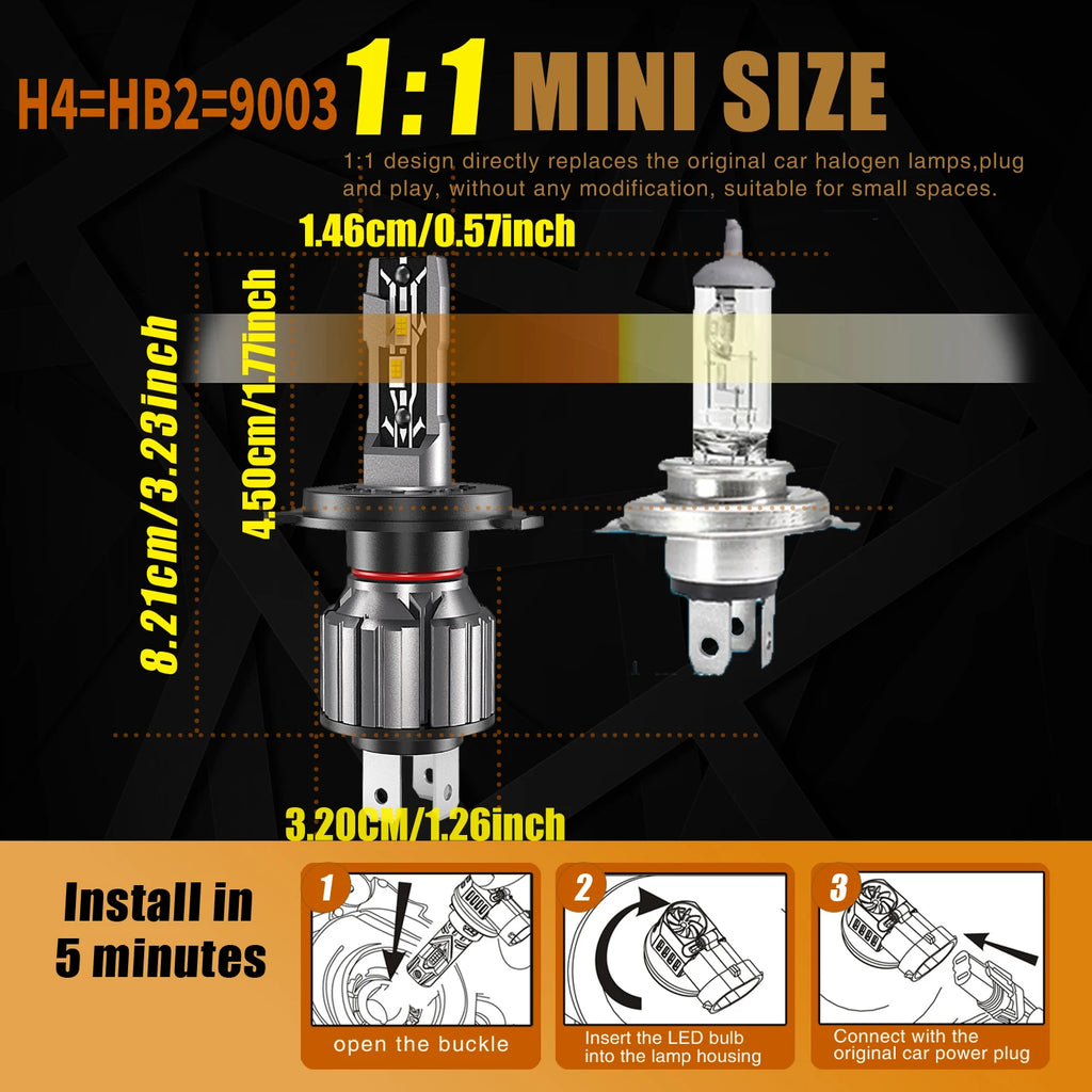 H4 P43t HB2 9003 Led Headlight White Car Light Canbus Vehicles Bulb High Power Auto Fog Di