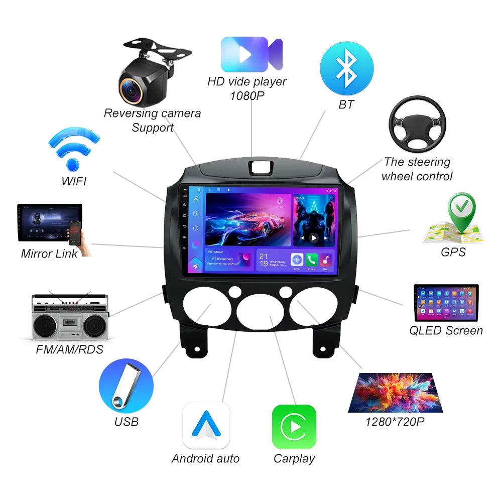 Android 16 For Mazda 2 Mazda2 2007 2008 2009 2010 2011 2012 2013 2014 car Radio Multimedia | AUTOKITSHOP