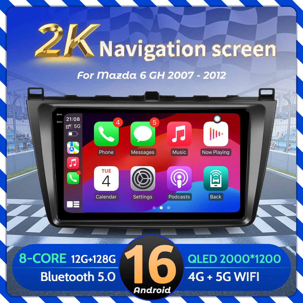 9“Car Radio Android 16 For Mazda 6 GH 2007-2012 BT Carplay Multimedia Navigation Head Unit