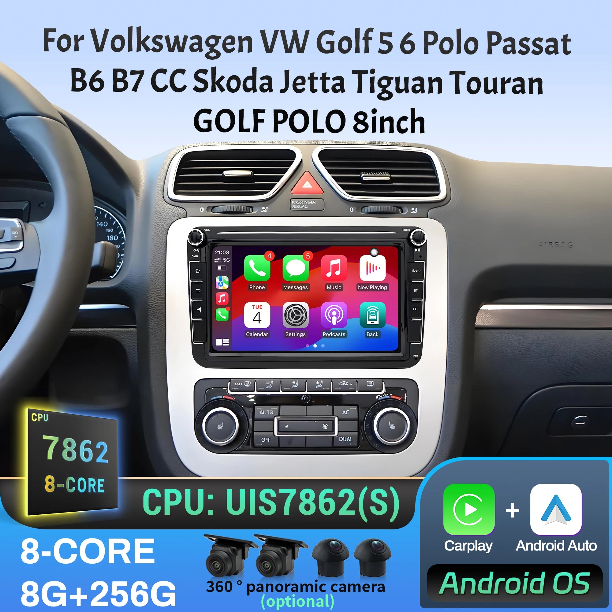 8 inch Car Radio For Volkswagen VW Golf 5 6 Polo Passat B6 B7 CC Skoda Jetta Tiguan Touran