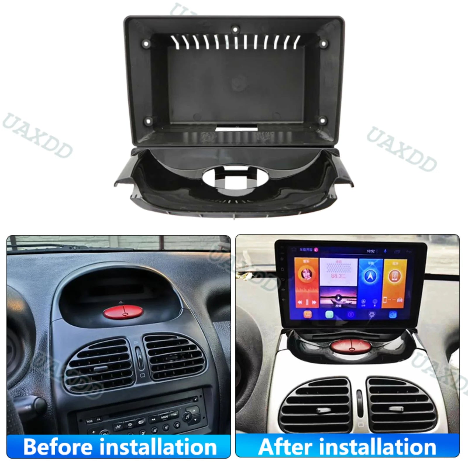 Car Panel Fascias Dashboard For PEUGEOT 2004-2008 206 2006-2013 CITROEN C2 9Inch Frame Kit