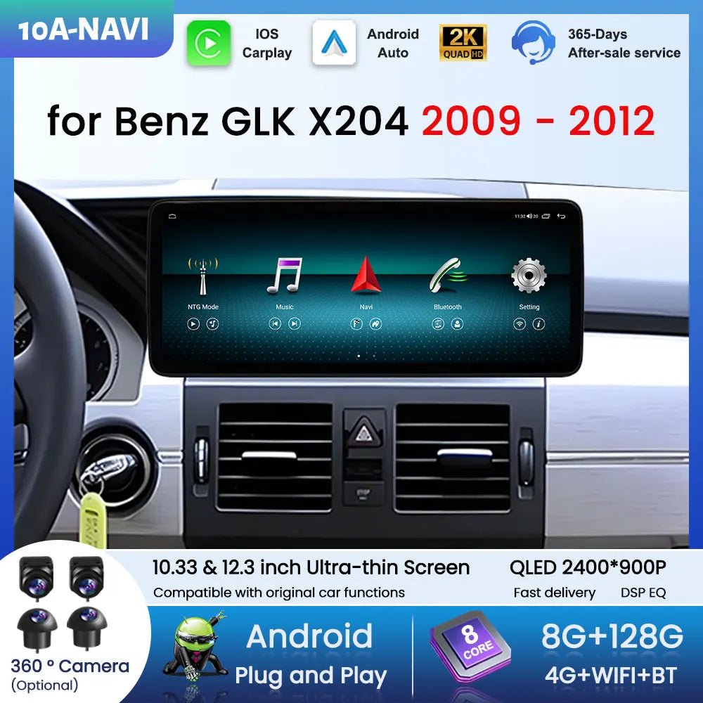 BT Carplay 10.33‘’/12.3‘’ for Mercedes Benz GLK X204 2009 - 2012 Car Radio Multimedia Play