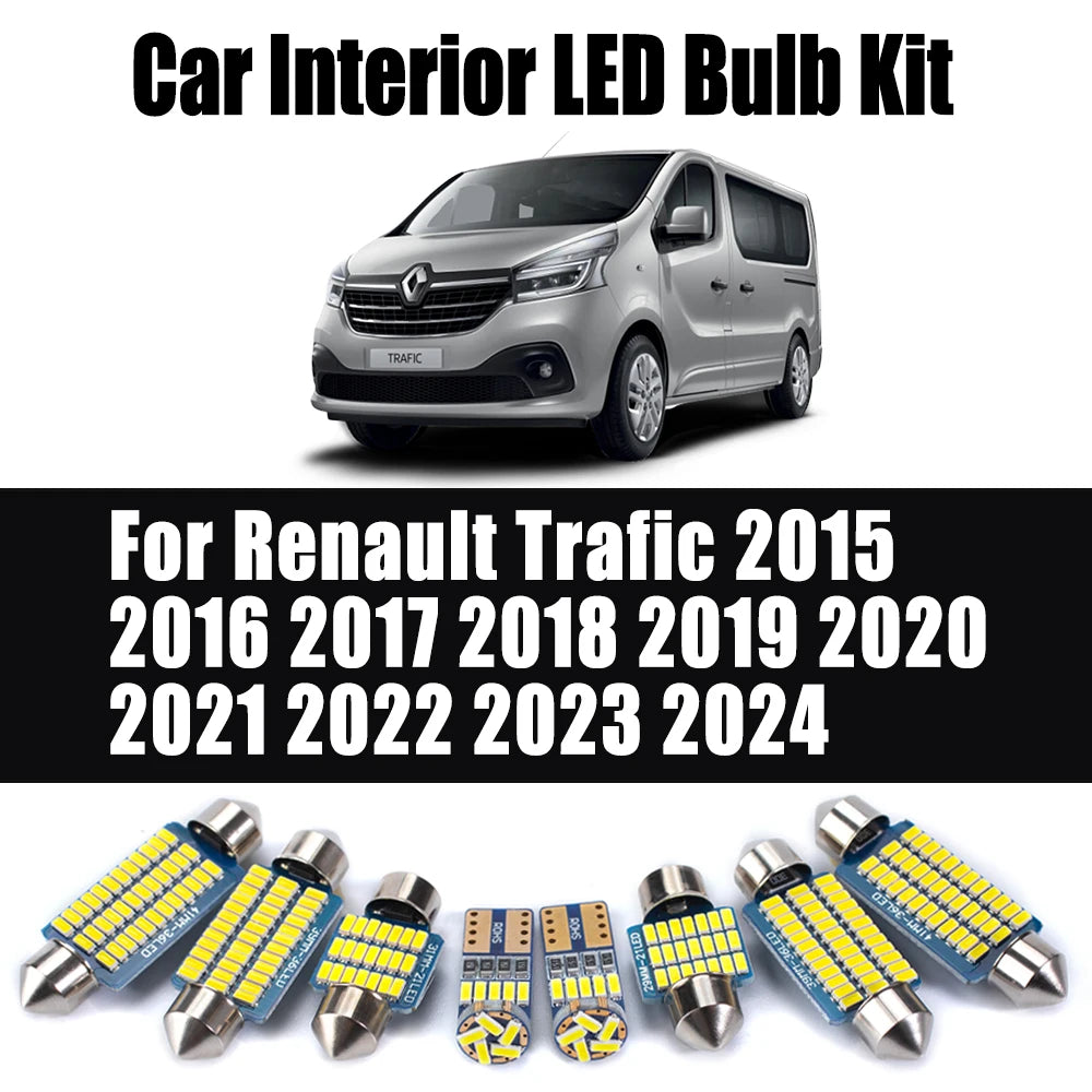 12-Piece LED Interior Light Kit for Renault Trafic 2015- 2020 - Canbus Dome Map Door Trunk Bulbs | AUTOKITSHOP
