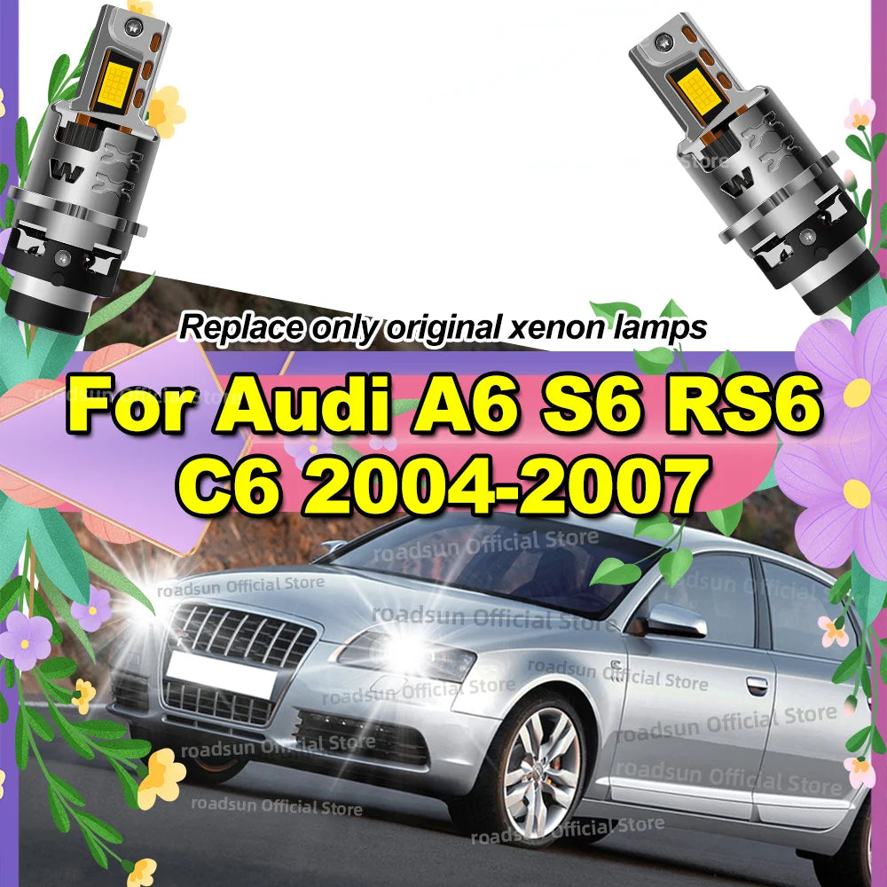 LED Headlight HID Canbus Xenon Bulb 1:1 Plug & Play Light 6000K For Audi A6 S6 RS6 C6 2004