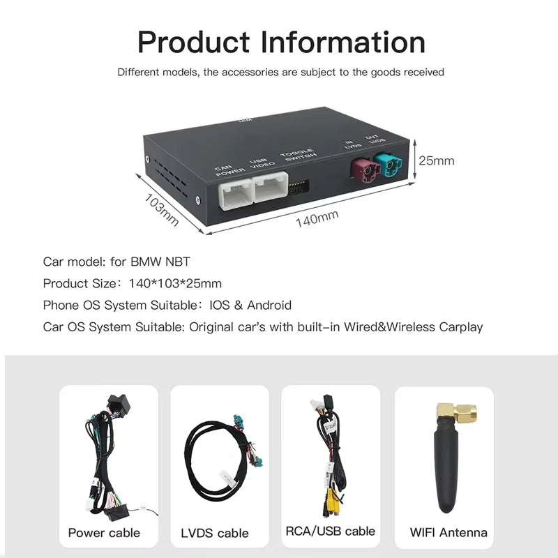 Wireless CarPlay Android Auto for BMW X6 E71 X5 E70 F15 EVO BNT CIC System with AirPlay Fu