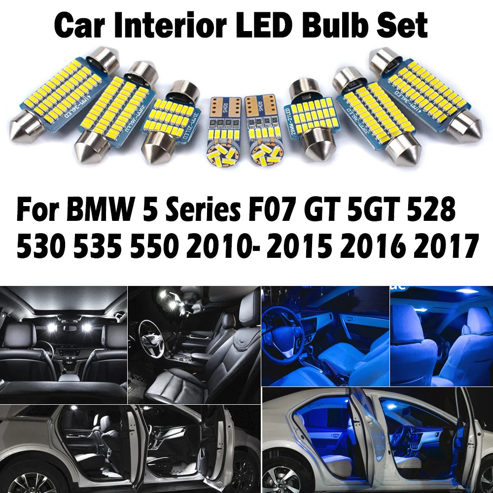 26-Piece LED Interior Light Kit for BMW 5 Series F07 GT 5GT 528 530 535 550 2010- 2016 - Canbus Dome Map Door Trunk B...