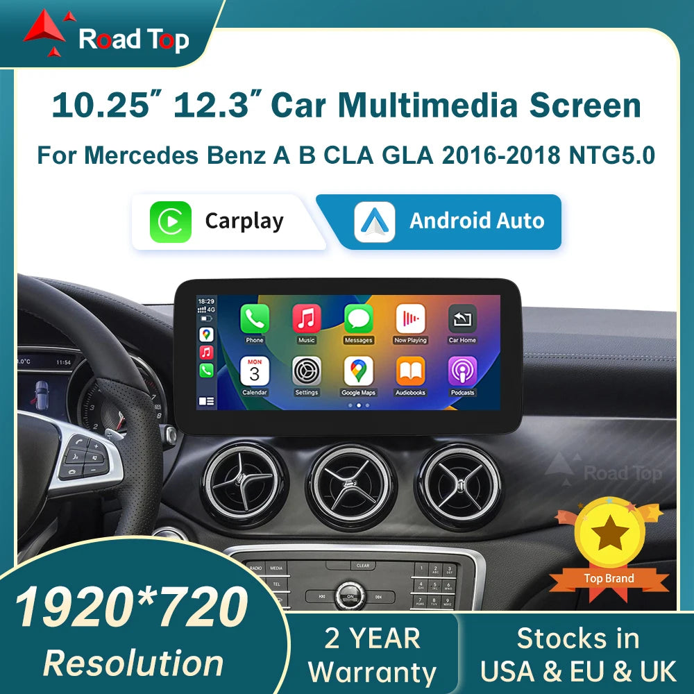 12.3' Wireless CarPlay Android Auto Multimedia Display Screen for Mercedes-Benz A B CLA GL