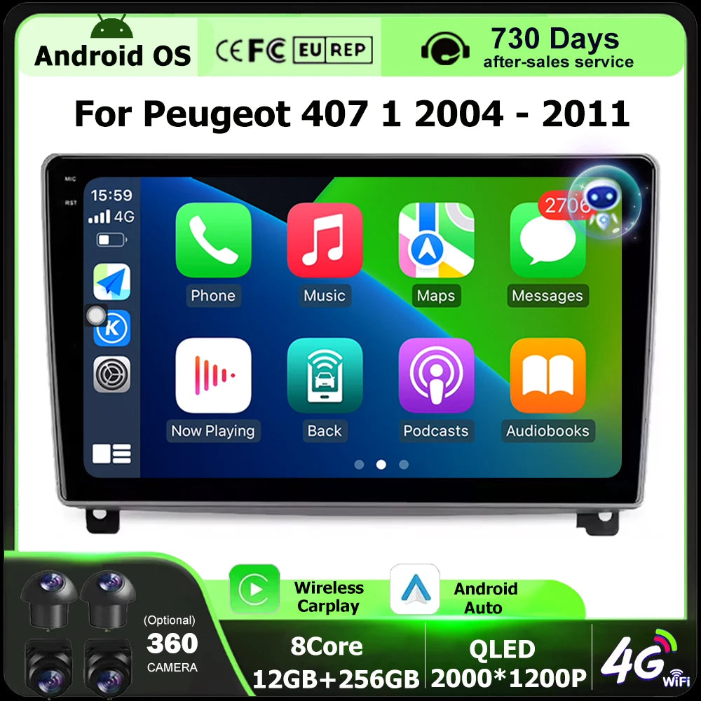 Android 16 Auto For Peugeot 407 1 2004 - 2011 Car Radio Multimedia Video Player GPS Naviga