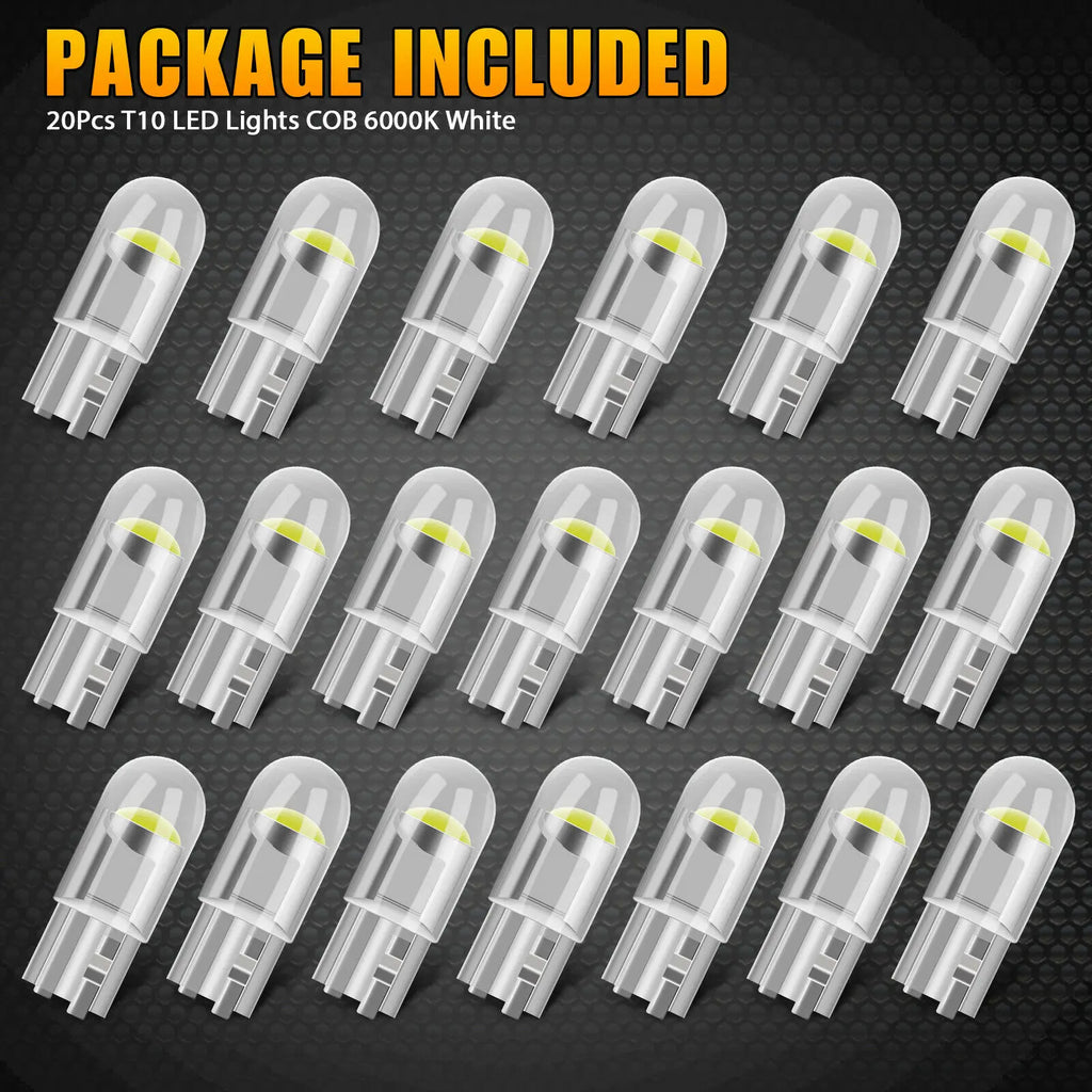 20x T10 W5W Led Car Light COB Glass 6000K White Auto Automobiles 194 168 2825 License Plat