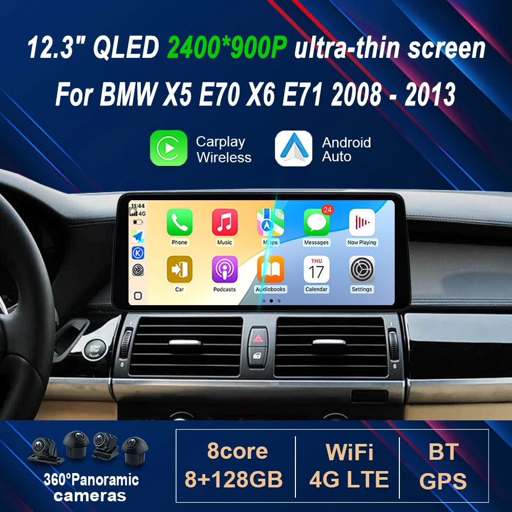 2400*1200P for BMW X5 E70 X6 E71 2008 - 2013 12.3' Ultra-thin Android 14 Car Radio Video M