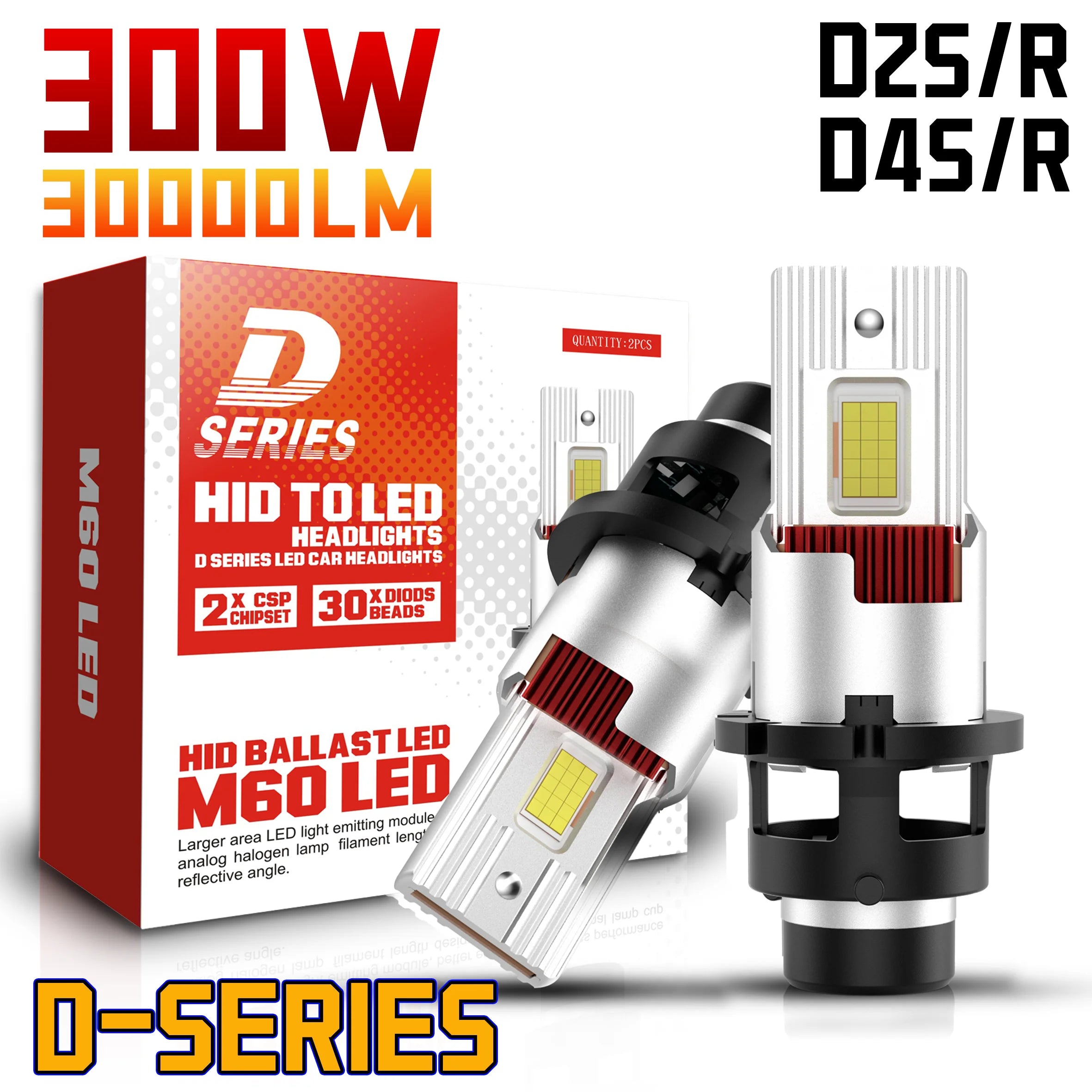 D2S D4S LED Car Headlights D2R D4R 300000LM Canbus Auto Headlamp 12V HID Turbo Bi-LED Bulb