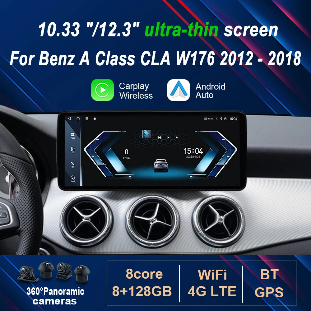 10.33 "/12.3" Android 14 for Mercedes Benz A Class CLA GLA W176 2012 - 2018 Car Radio Vide