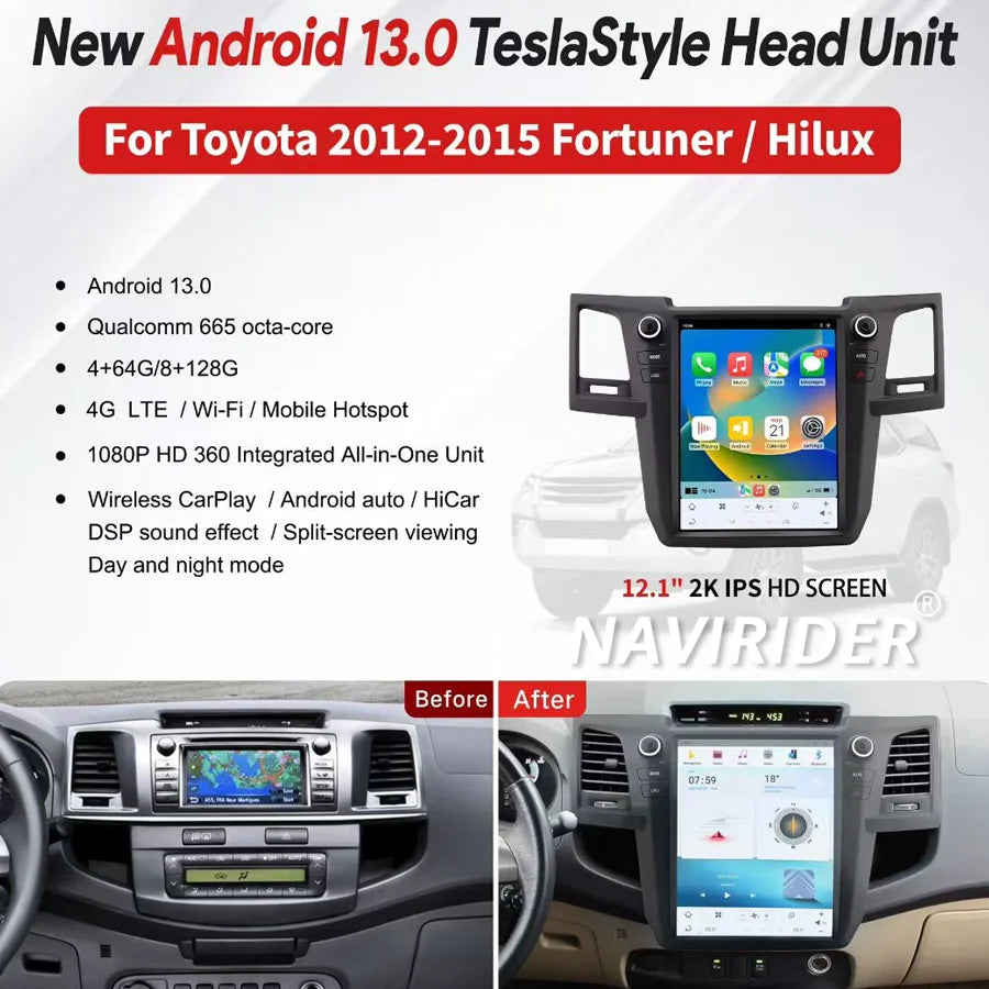 Android Vertical Screen Car Radio For Toyota Fortuner Hilux 2012- 2015 Gps Navigator Auto  | AUTOKITSHOP
