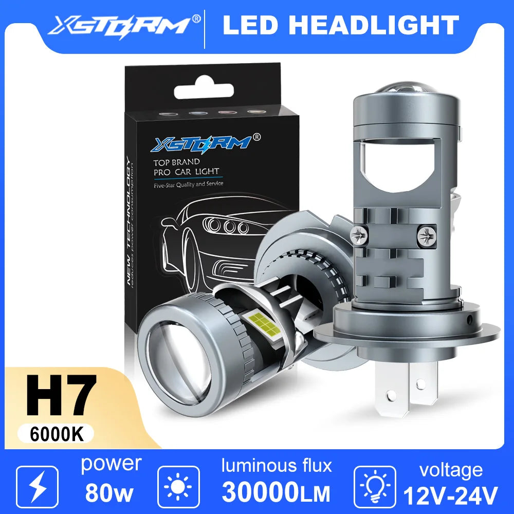 XSTORM H7 LED Headlight Lens Projector 80W 30000LM Car Light Bulbs 9005 9006 H11 LED Canbu