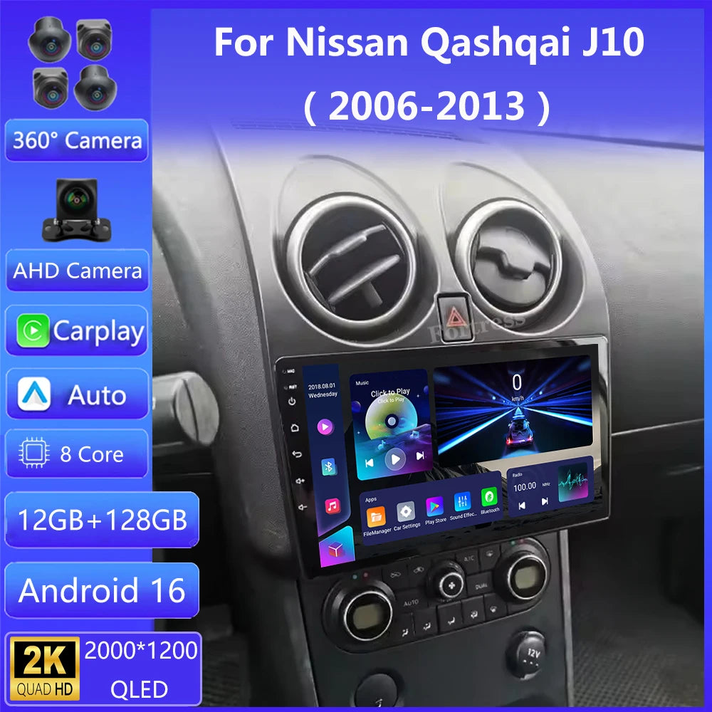 For Nissan Qashqai J10 2006 2007 2008 2009 2010 2011 2012 2013 Car Radio Android 16 Auto M