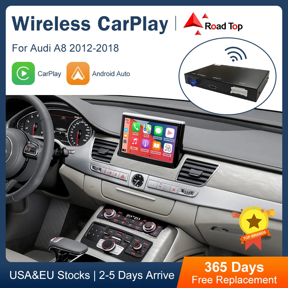 Road Top Wireless CarPlay Android Auto Interface for Audi A8 D3 2012-2018, with AirPlay Mi | AUTOKITSHOP