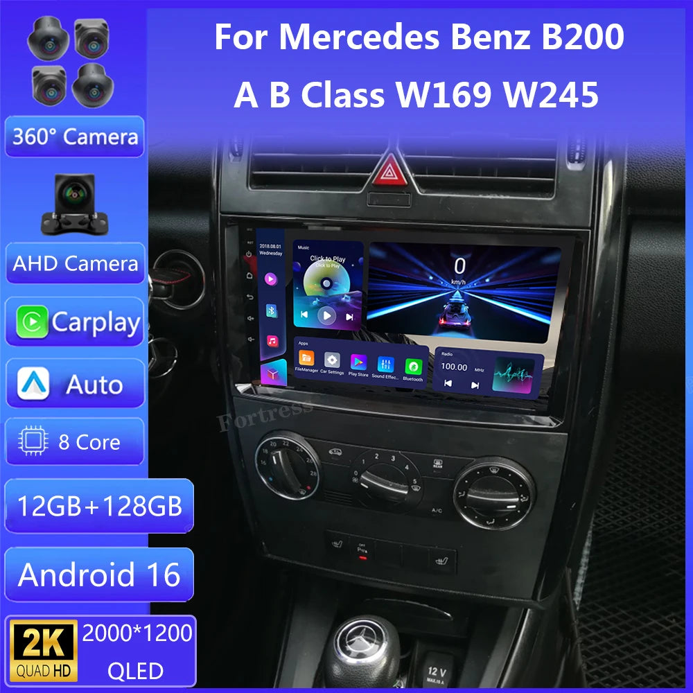 Android16 Radio 2Din Stereo for Mercedes Benz B200 Smart Fortwo 451 2006-2009 CarPlay Auto