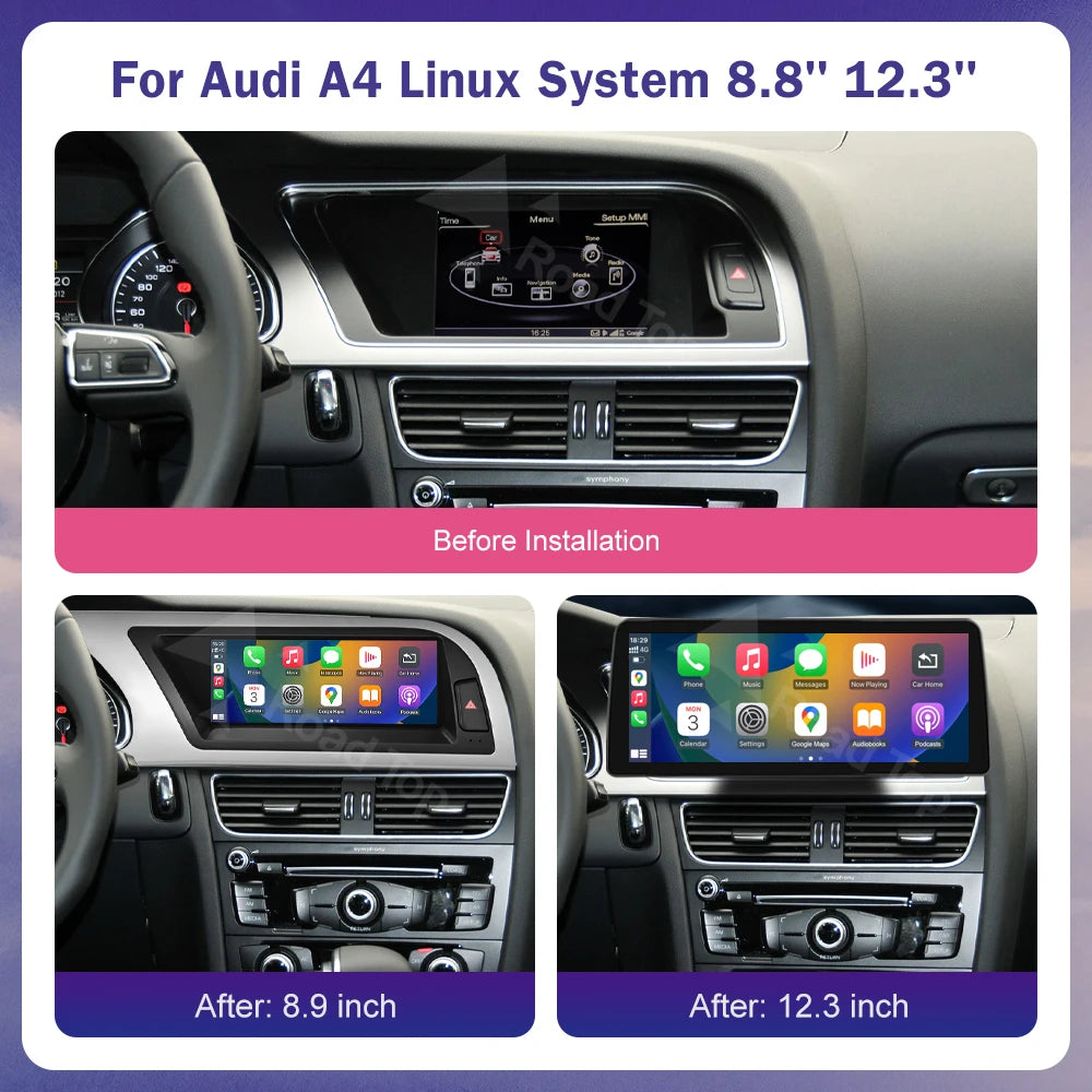 Road Top Linux Touch Screen For Audi A4 2009-2015 Wireless CarPlay Android Auto Airplay Ca | AUTOKITSHOP